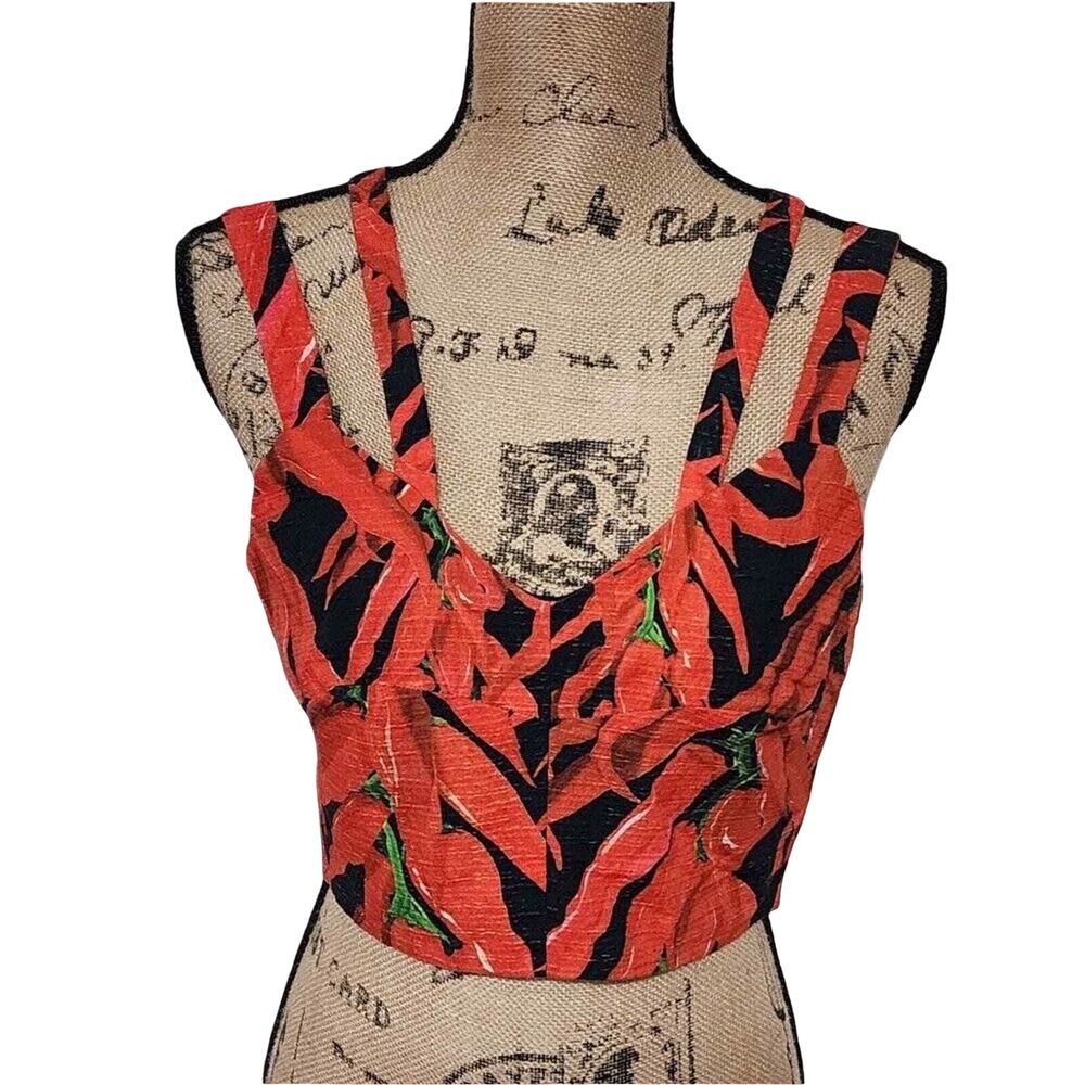 Topshop Womens Red Chili Pepper Print Multi-Strap Cross Back Crop Top Size US 8